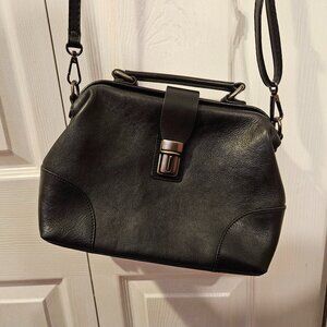 Black Genuine Leather Doctor Style Womens Crossbody Bag Purse Handbag Top Handle